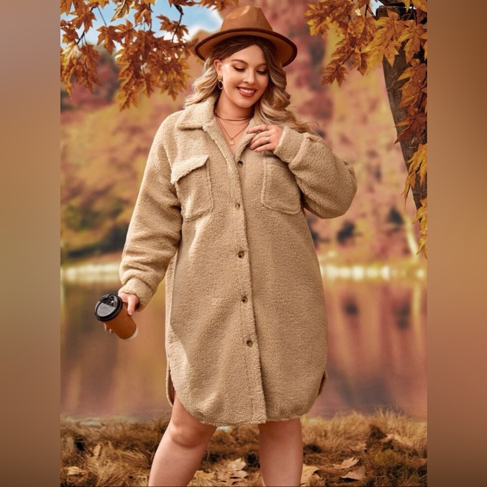 Shein Plus Flap Pocket Teddy Shacket